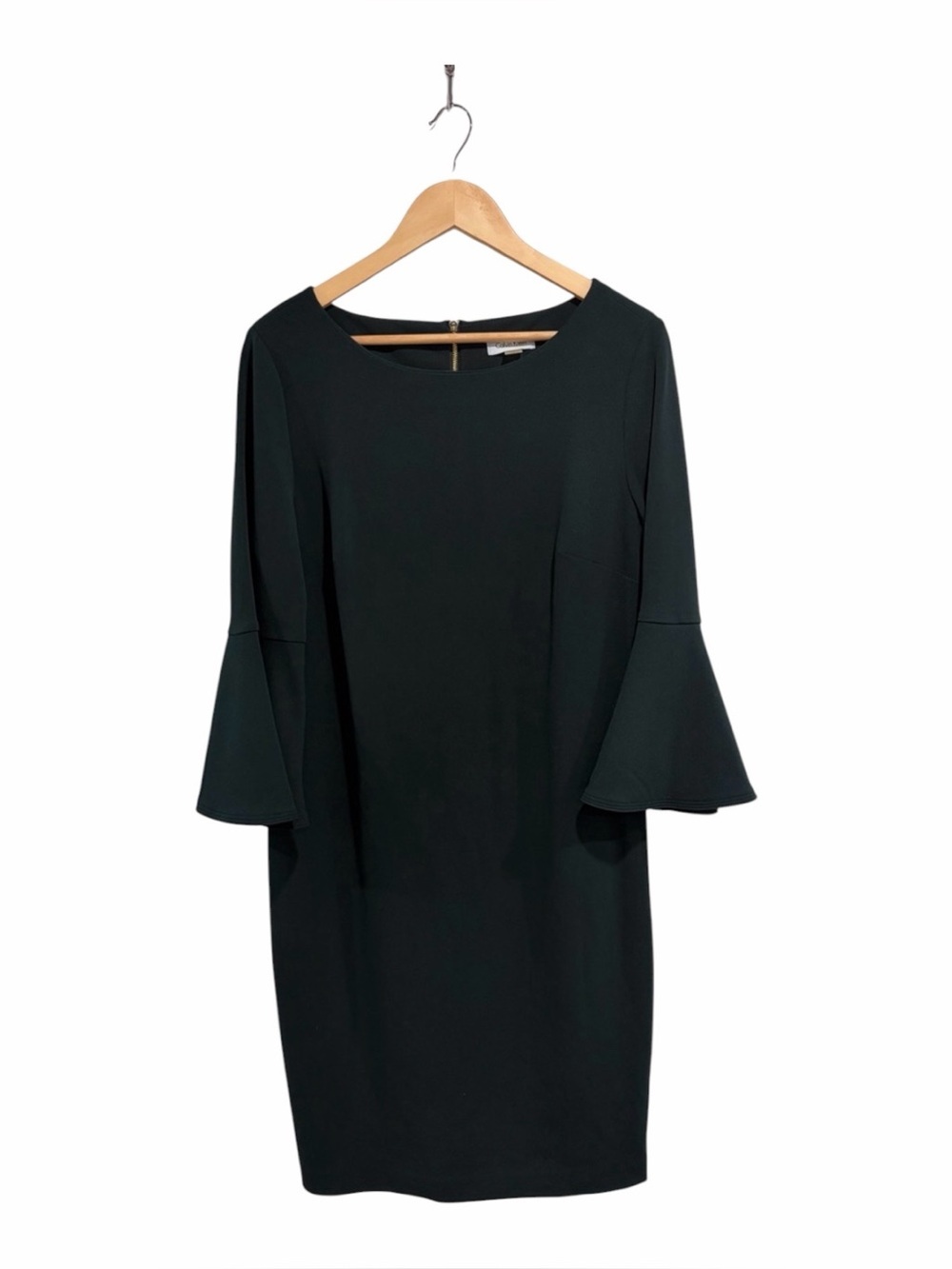 Calvin Klein Women’s Bell Sleeve Shift Dress with Scoop Neck Dark Green